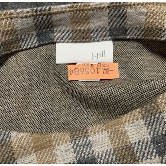 J Jill Womens Plaid Dress Small Tan/Gray Short Sleeve Fall Casual Workwear - Picture 4 of 5